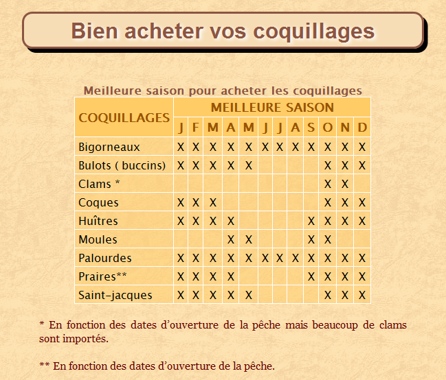 calendrier coquillages